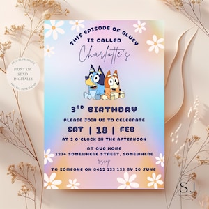 Editable Blue Dog Birthday Invitation | Any Age Party Invite for Kids | Bluey Theme | Instant Download | Digital Template