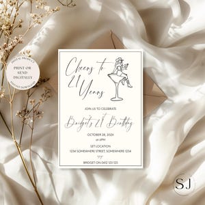 Invitation d'anniversaire de 21 ans | Invitation à une fête d'anniversaire pour 21 ans | Modèle de jalon | 21 ans | Fille en Martini | Téléchargement numérique