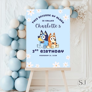 Blue Dog Birthday Welcome Sign Bluey Theme Birthday Party Decor Any Age Digital Template Bingo Girl Welcome Sign Editable Canva