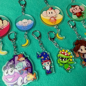 Classic Video Game Characters Keychains -Monkey Ball - Wizard101 - Harvest Moon - Pajama Sam