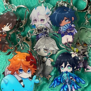 Genshin with Plush Constellation Keychain 2” Acrylic Impact - Zhongli/ Neuvillette/ Kaeya/ Alhaitham/ Childe/ Venti/ Baizhu