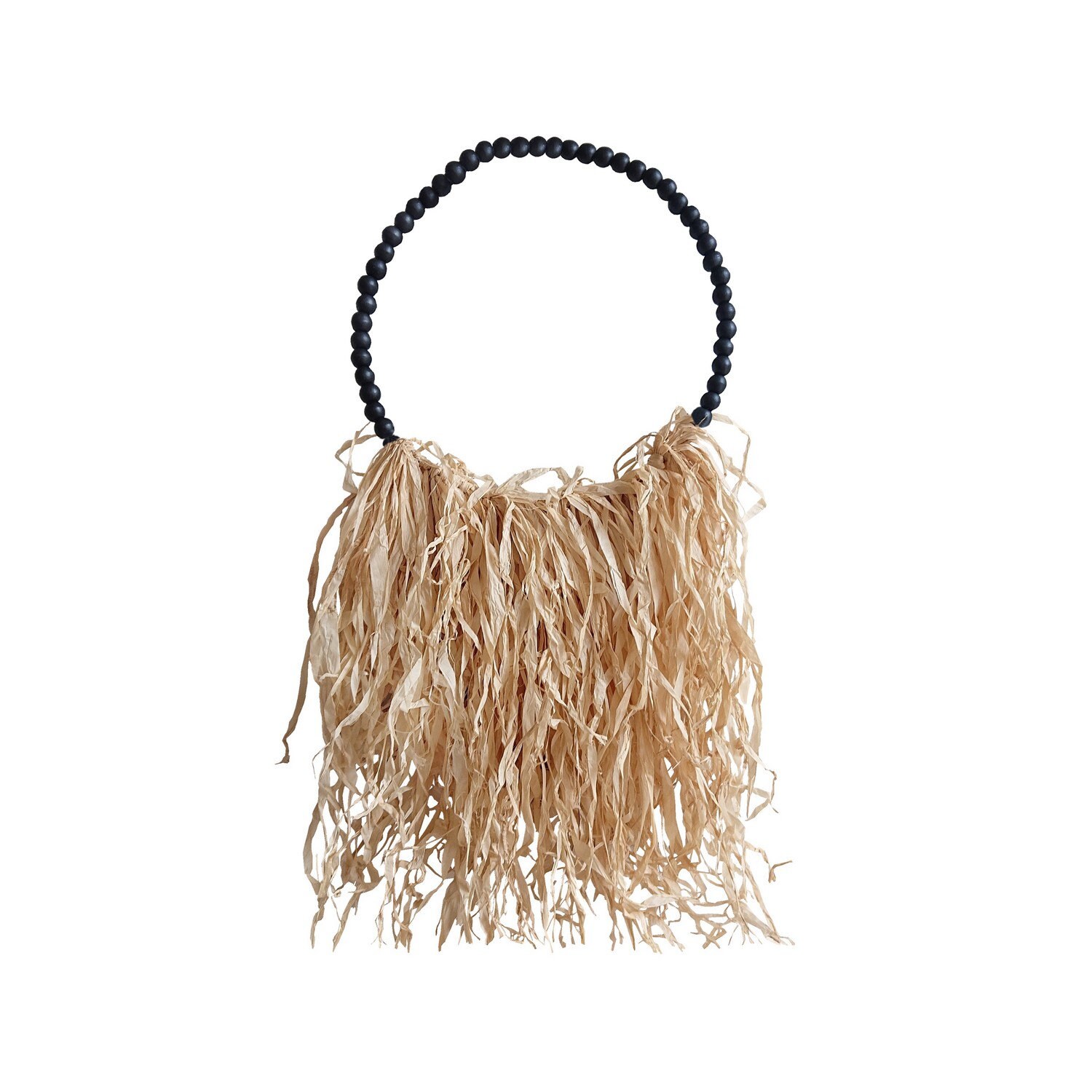 Décoration Murale en Raphia et Perles de Bois - Wall Natural Decor Raffia Grass Straw Coastal Fringe