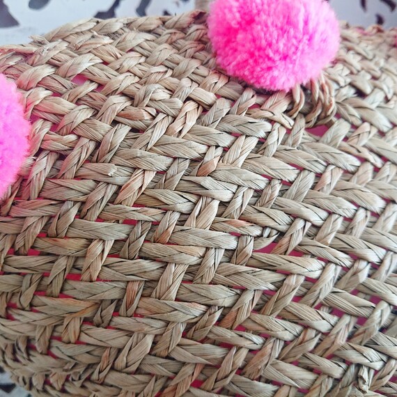 Star Beach Basket With Pink Pompoms Beach Bag Straw Bag Straw