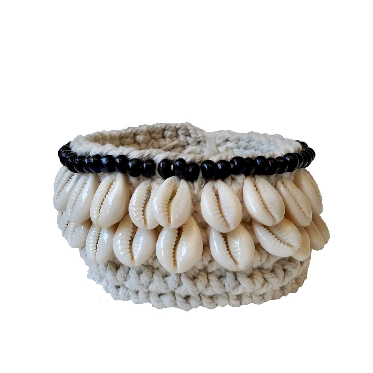 Panier Balinais en Crochet, Blanc/Noir