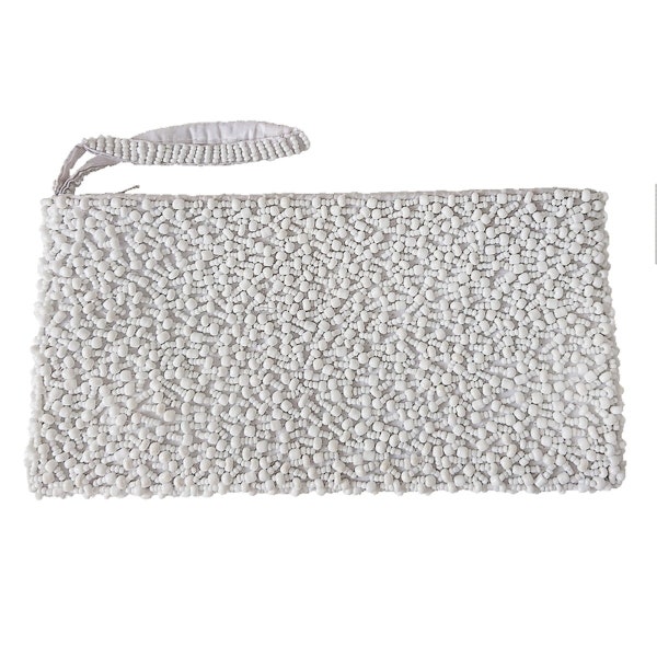 White Lola clutch in glass beads - Pearl clutch