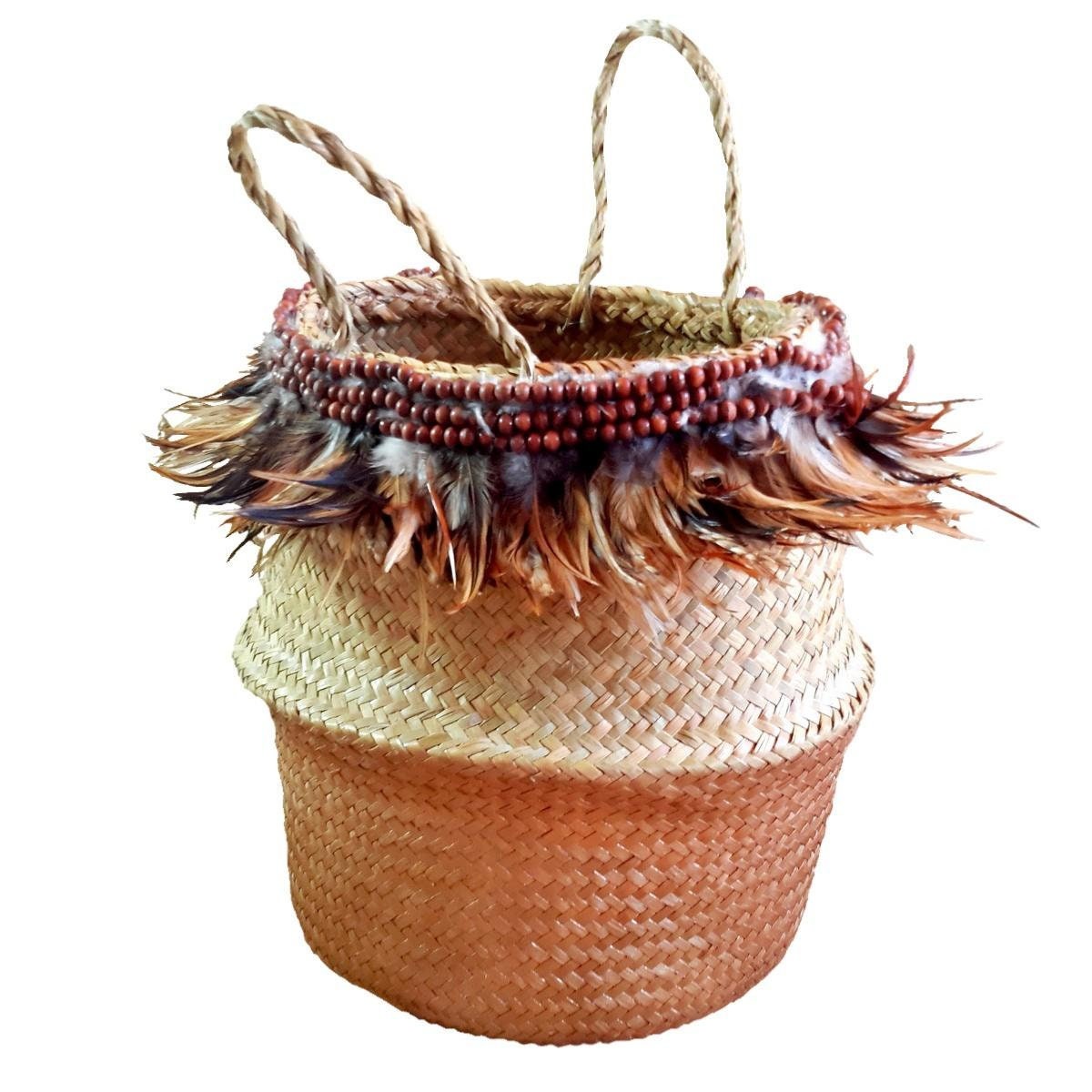 Panier Bohème Doré avec Plumes