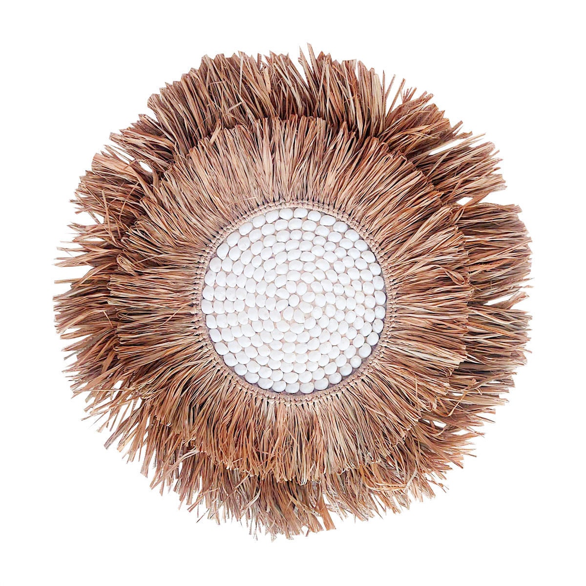 Décoration Murale en Raphia et Coquillages Blancs