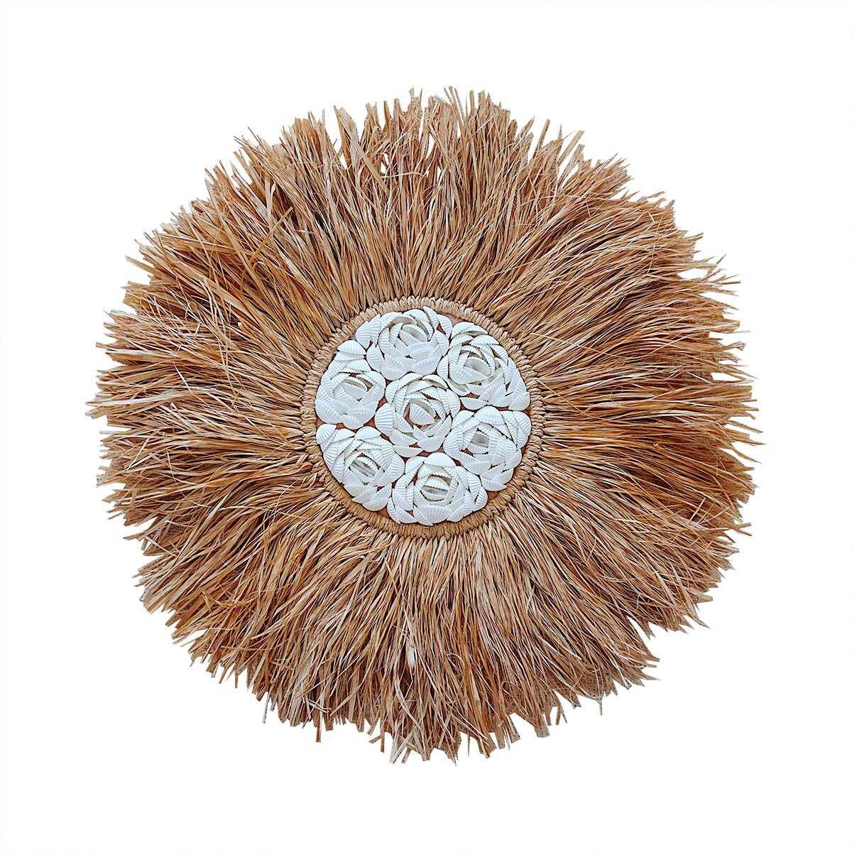 Décoration Murale en Raphia et Coquillages Blancs