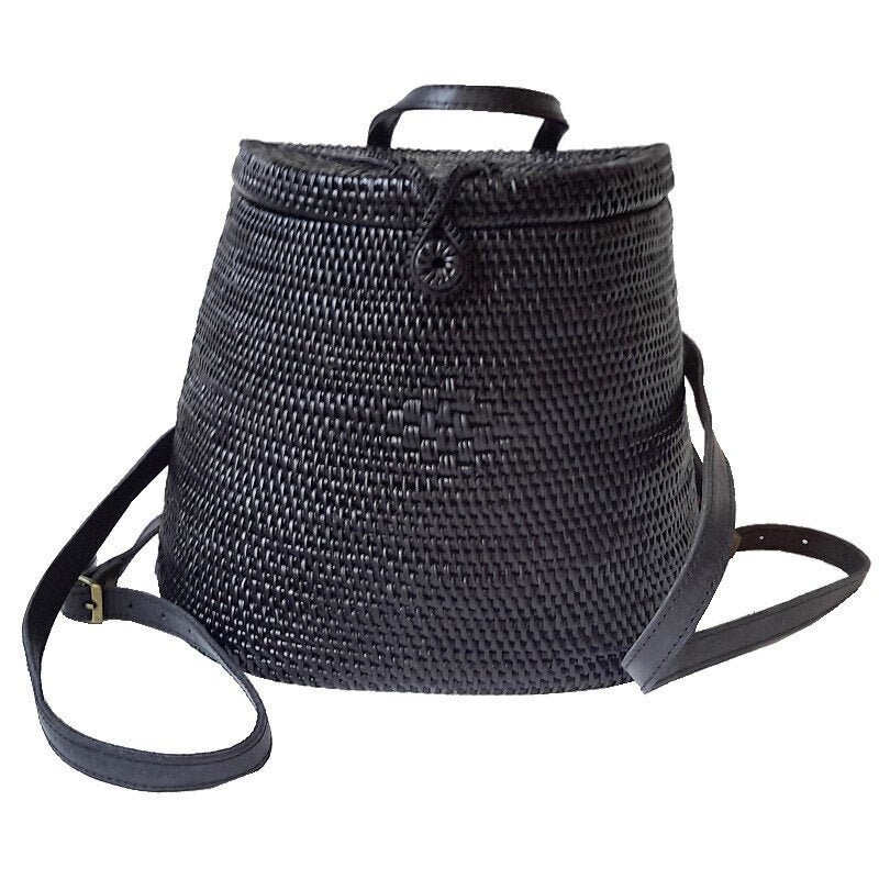 Sac à Dos Panier Osier Tissé - Bretelles, Grande Capacité 33x25x34 Cm, Style Rustique