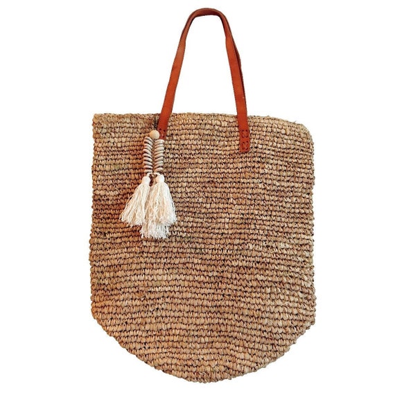 Bolso de rafia con pomp n de concha Cesta de playa bolsa de playa