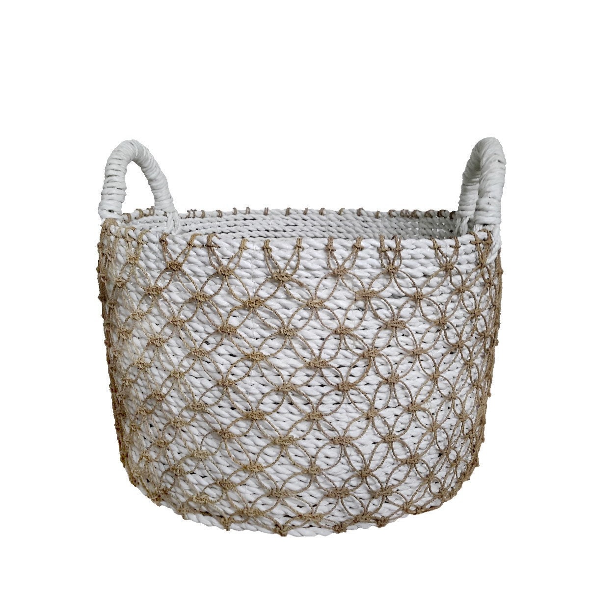 Panier Macramé Blanc en Jonc de Mer