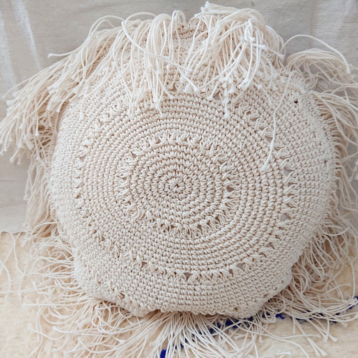 Housse de Coussin Ronde en Macramé à Franges - 50cm