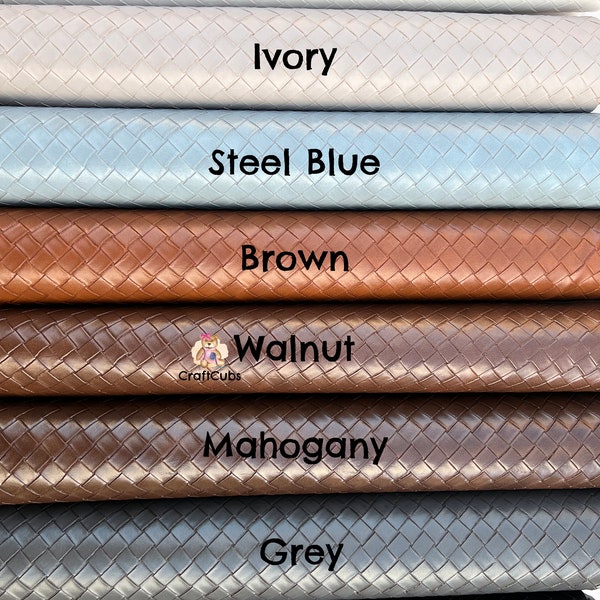 Basket Weave PU Leather in Black Grey Blue Ivory White Dark Brown Walnut // 0.7mm thick // vegan leather pleather bag jacket vinyl