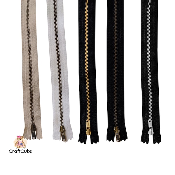 YKK Metal Zips 12 inches (30cm) // Metal Teeth Zipper - Brass, Bronze, Gold // Zipper in White, Black // For Bag closure, bag hardware// 12"