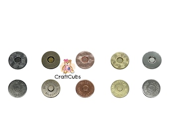 Bottoni automatici magnetici sottili da 14 mm in nero, bronzo, oro, oro rosa, argento // Hardware di chiusura per borse e portafogli // Doppio rivetto a pressione spesso 2 mm