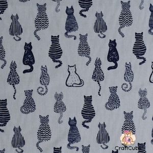 Cya Later Catlligator Cotton Poplin Fabric in Black, Grey, White // By the metre or fat quarters // cat kitten kitty animal theme