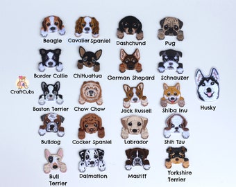 Embroidery Cute Dog Iron On Adhesive Patches // Terrier Labrador Husky Beagle Collie Pug Puppy ChiHuaHua// Applique Badges, clothing patches