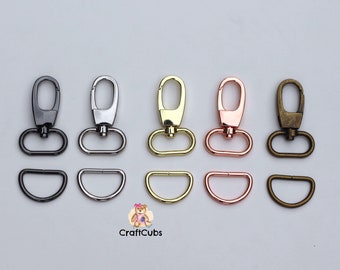 20mm (3/4 inch) Set of D Rings And Swivel Hooks in Black, Rose Gold, Gold, Silver, Bronze // / clasp webbing bag strap hardware connector