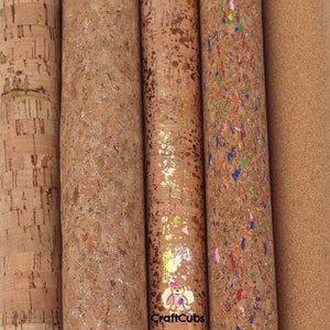Cork Vinyl Fabric in Natural, Rainbow, Sandstorm, Silver Birch, Goldrush // vegan leather for bag making, crafts, bow /faux leather