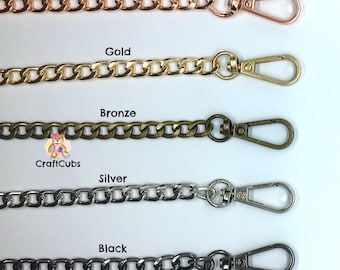 60 cm oder 120 cm CADENA Flache Metall Taschen Ketten mit Verschluss 8mm breit in Schwarz Bronze Gold Silber
