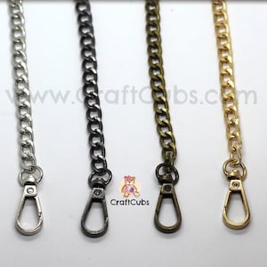60cm CADENA Flat Metal Bag Chains with Clasp 8mm wide in Black Bronze Gold Silver // Purse Wallet Clutch strap Bag hardware handle