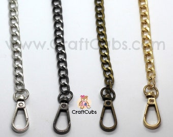 60cm CADENA Flat Metal Bag Chains with Clasp 8mm wide in Black Bronze Gold Silver // Purse Wallet Clutch strap Bag hardware handle