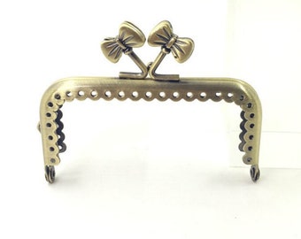 Bow Purse Kisslock Square Frame 8.5cm// Ribbon metal sew in purse frame or coin pouch frame