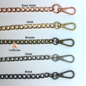 120cm CADENA Metal Bag Chains with Clasp 8mm wide in Black Bronze Rose Gold Gold Silver // Purse strap Wallet Chain flat Bag hardware handle