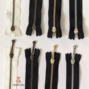 YKK Size 3 Metal Zipper 8 inch (20cm) in White or Black -> Gold Silver Brass Bronze Zipper Metal Teeth Zip for bag making leatherwork sewing