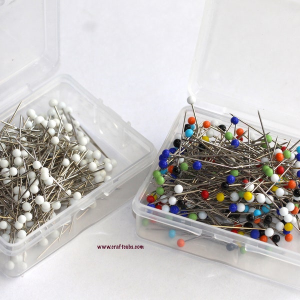 250 pieces of Glass Head Sewing Pins 38mm long // Quilting Pins 0.6mm thick // in white or mixed (black red yellow blue green yellow orange)