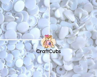 B3 Kam Snaps in White: Heart, Glossy or Matte // Size 20 or T5 // available in many colours // snap fastener, plastic snaps