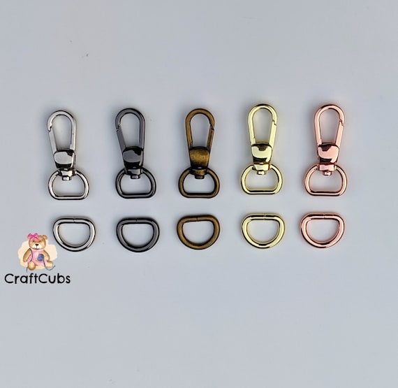 Set of D Rings and Swivel Hooks in Black, Rose Gold, Gold, Silver, Bronze  // 1/2 Inches or 13mm // Webbing Bag Strap Hardware Connector 