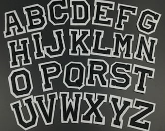 Iron On ABCs Alphabet Patches //Black and White Varsity Letters Embroidery Applique // Sew In Patch kids children iron on clothing patch