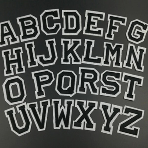 Fer sur les patchs de l'alphabet ABC//Appliques de broderie lettres universitaires noir et blanc// Patch à coudre enfants enfants fer sur patch de vêtement