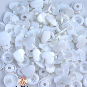 B3 Kam Snaps in White: Heart, Glossy or Matte // Size 20 or T5 // available in many colours // snap fastener, plastic snaps image 3