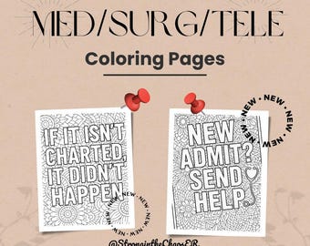 15 medische verpleegster kleurplaten | Kleurboek verpleegkundige humor telemetrie | 15 afdrukbare pagina's | Stressverlichting voor verpleegkundigen | Verplegingscadeau