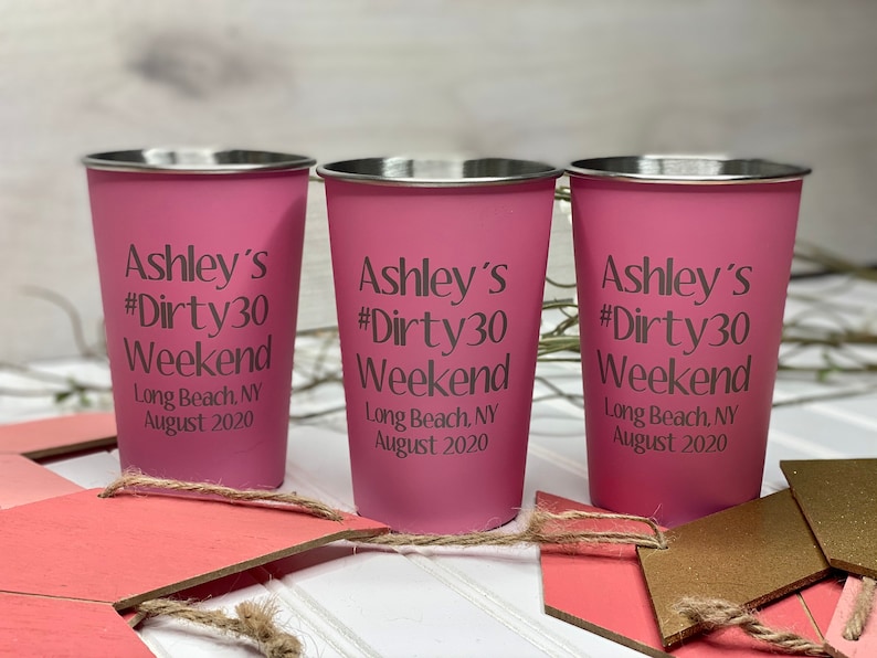 Custom Laser Engraved Cups, Personalized Stainless Steel Pint Glass, Bridal Shower Gift, Girls Weekend Cup, Groomsmen Gift, Party Favor Cups image 6