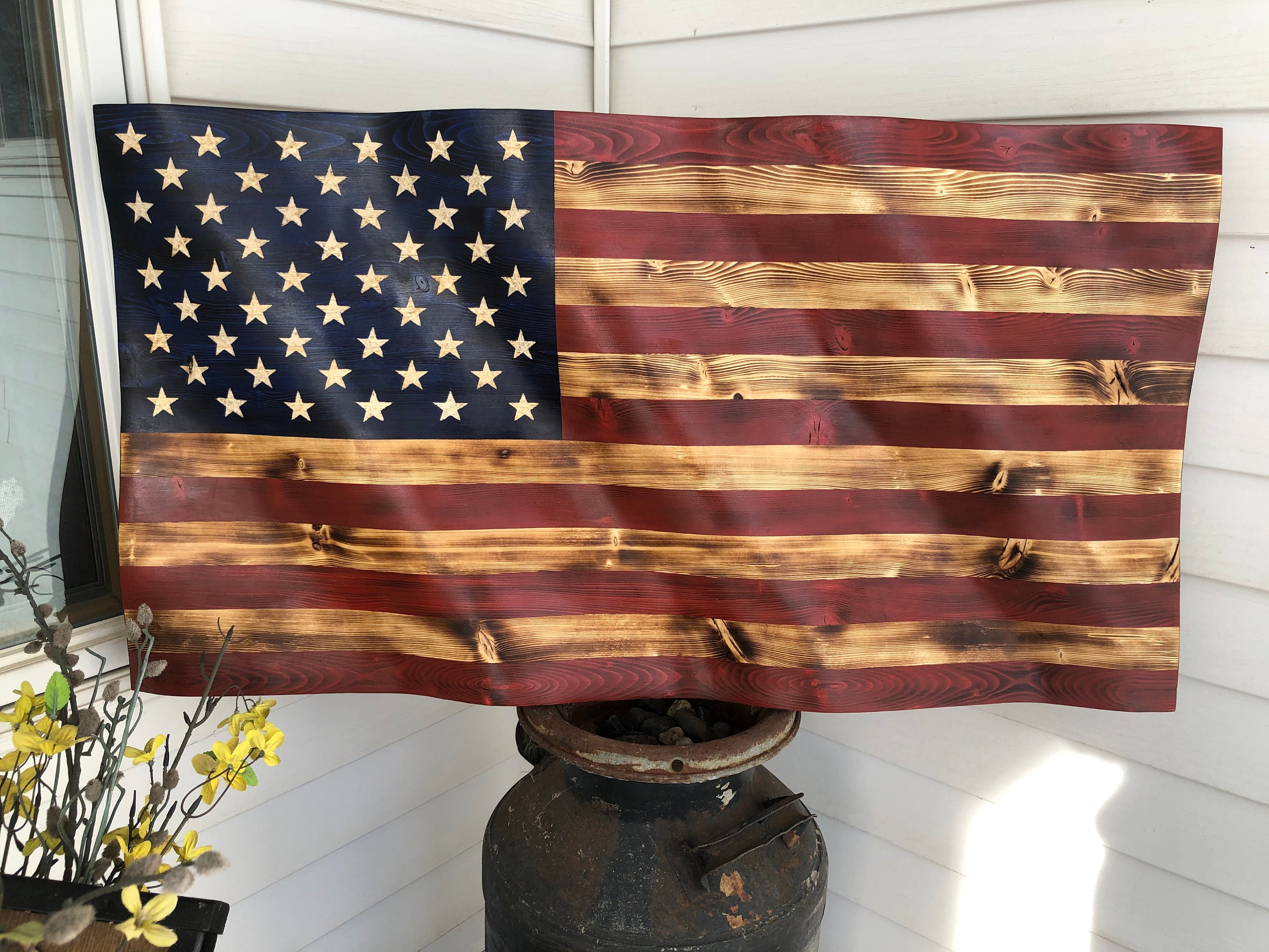 Waving Wooden Flag Distressed Wood American Flag Wall Etsy