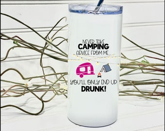 Kampeermok, kampeercadeau, beker voor kampeeradvies, beker voor kamperen, beker met rietje, beker met rietje, grappige beker voor kamperen, kampeerreismok