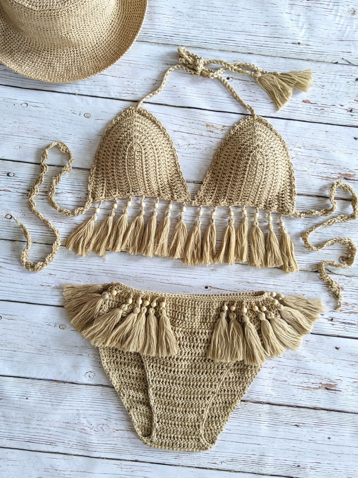 Handmade Crocheted Bikini Soft Cotton Yarn Crochet Bikini Etsy Hot Sex Picture