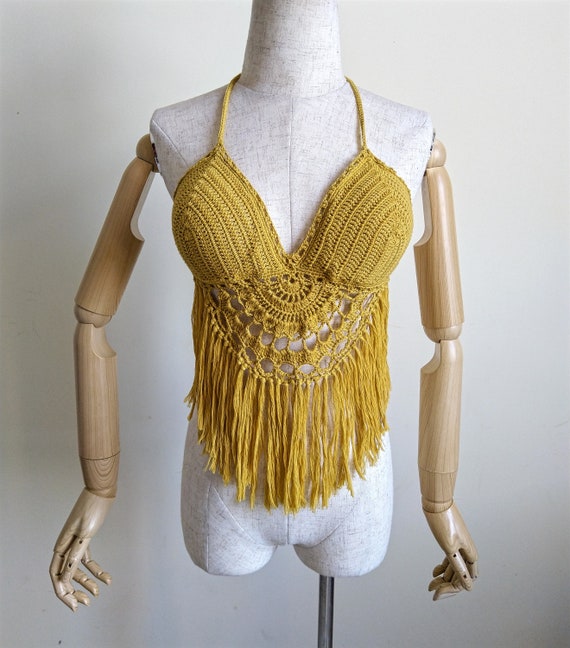 Handmade crocheted bikini top soft cotton yarn crochet top | Etsy