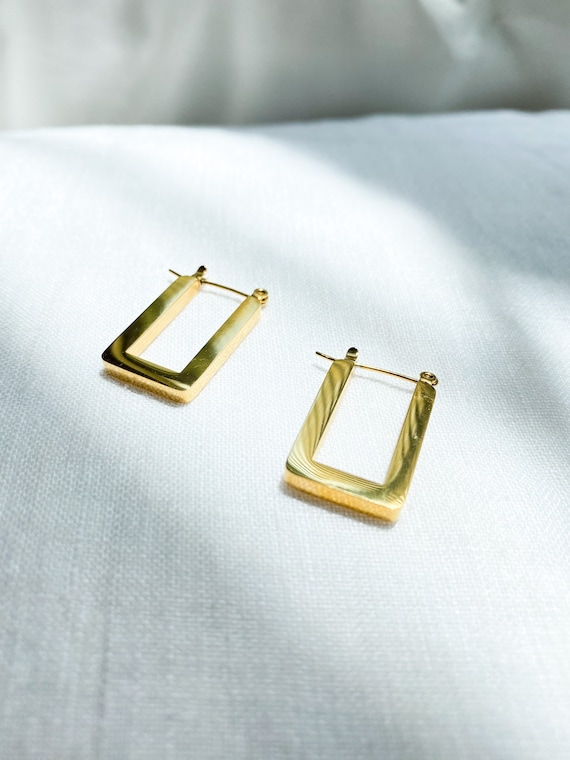 Orecchini a cerchio placcati in oro 18 carati grandi rettangolari per donne ragazze in acciaio inossidabile per orecchie sensibili grandi cerchi geometrici Huggie Drop Moda gioielli 40 mm, Oro bianco
