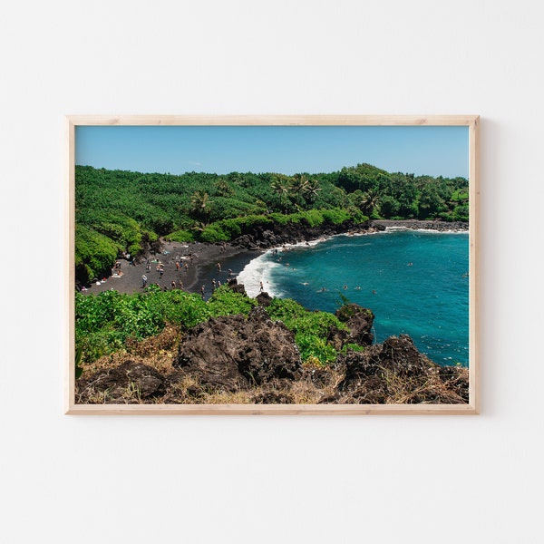 Instant Hawaii Beach Digital Download, Maui Wall Art, Ocean Wall Decor, Black Sand Beach, Affordable Decor, Nature-Inspired
