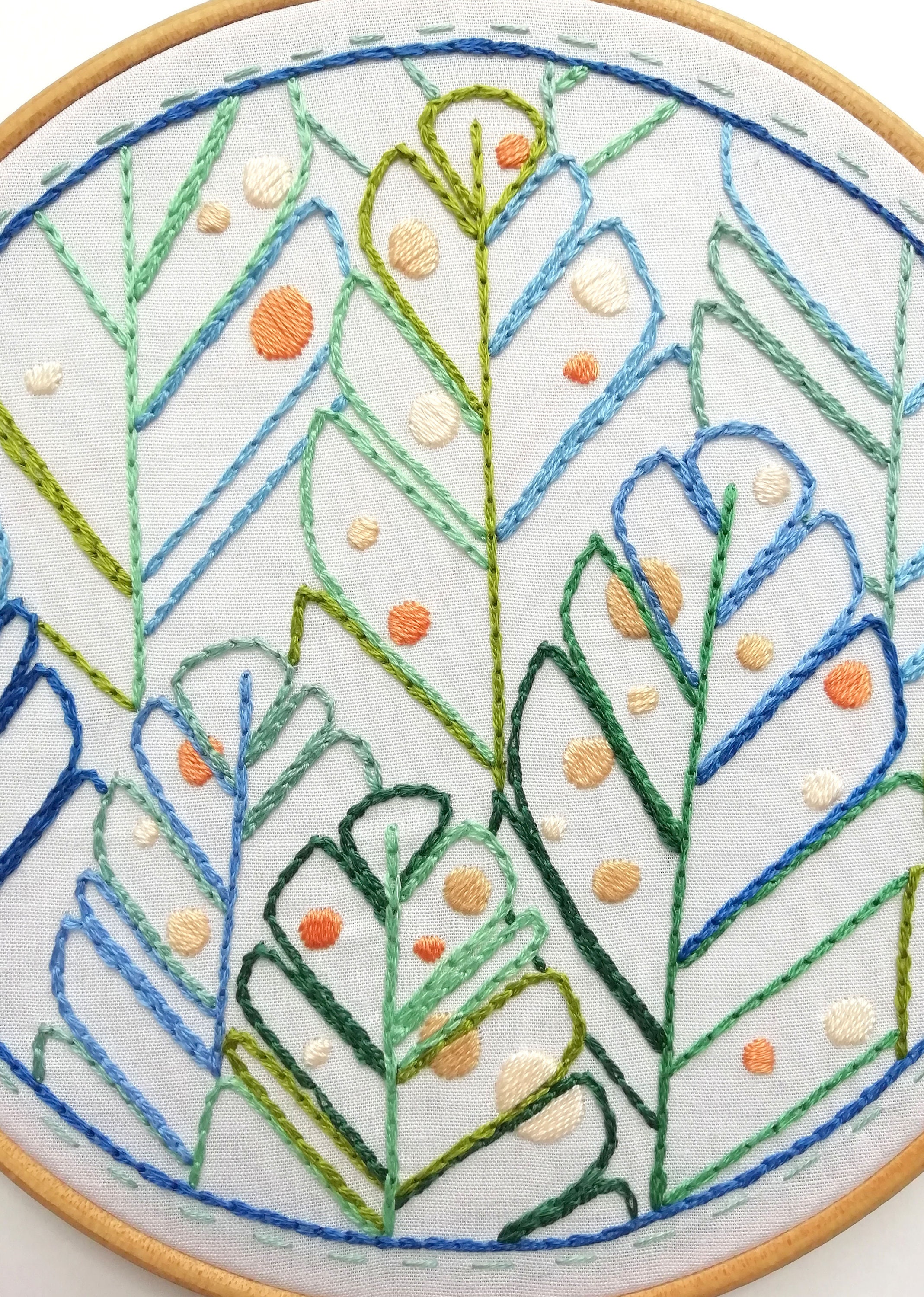 Botanical Embroidery Pattern Leaves Hand Embroidery Art Etsy