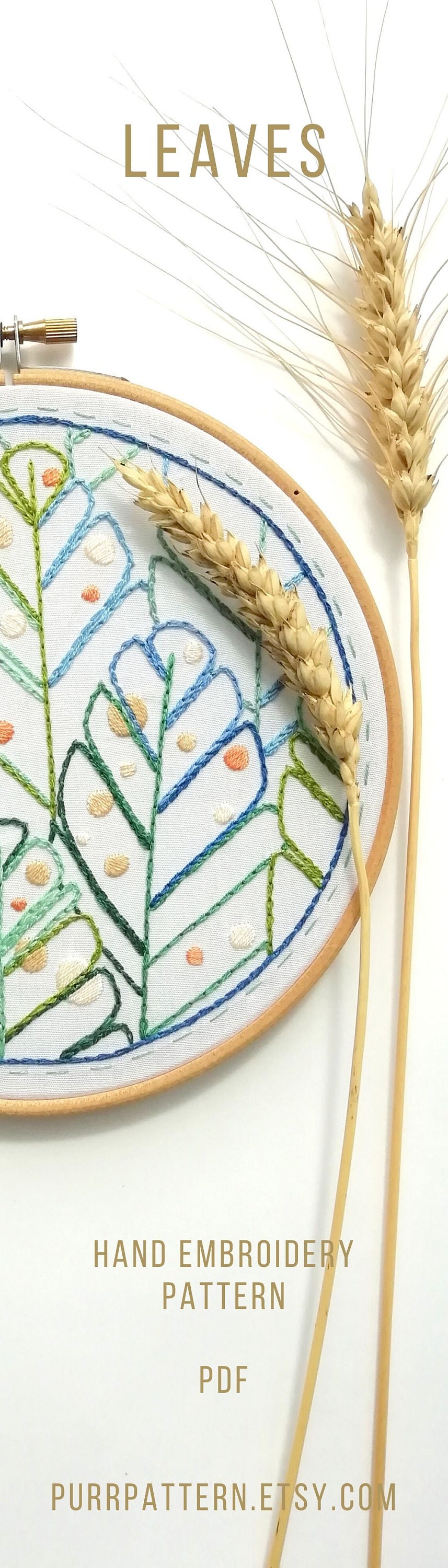 Botanical Embroidery Pattern Leaves Hand Embroidery Art Etsy