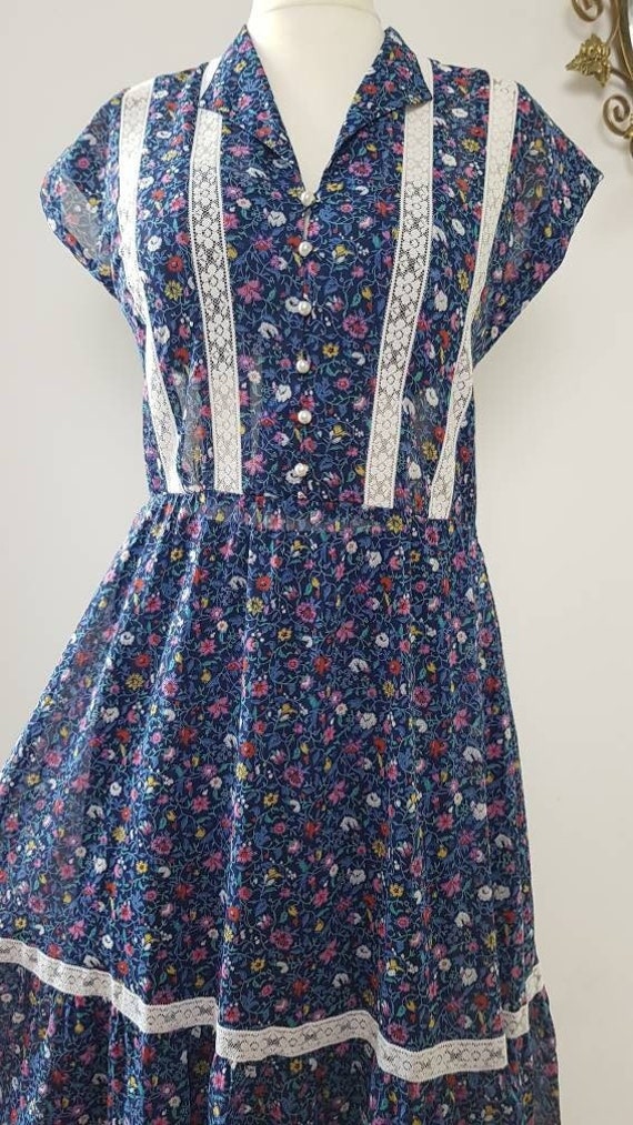 70s/80s cotton tea dress, ditsy floral  prairie-s… - image 1