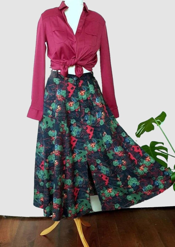 1980s midi skirt, riding skirt. Wool mix, rich win