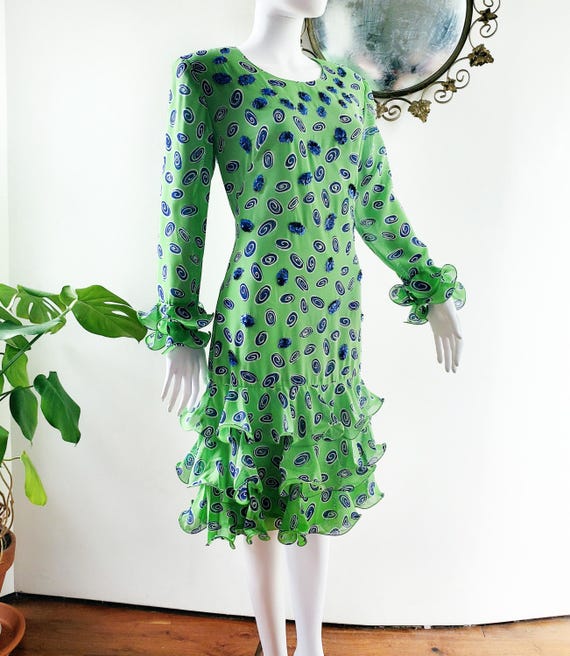 open lace back dress 80s Party Dress in Green Satin – Better Dresses Vintage