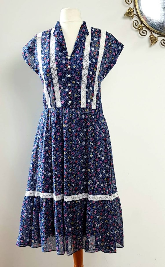 70s/80s cotton tea dress, ditsy floral  prairie-s… - image 3