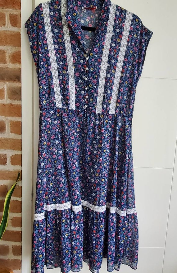 70s/80s cotton tea dress, ditsy floral  prairie-s… - image 7